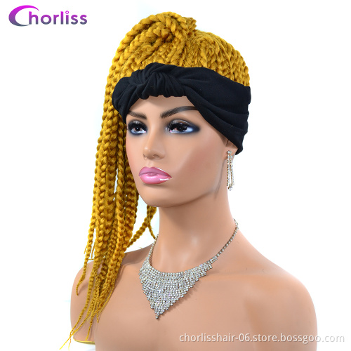 Wholesale Black Light Blonde Afro Turban Braid Ponytail Wigs Heat Resistant Synthetic Hair Wigs With Headband Attached For Woman